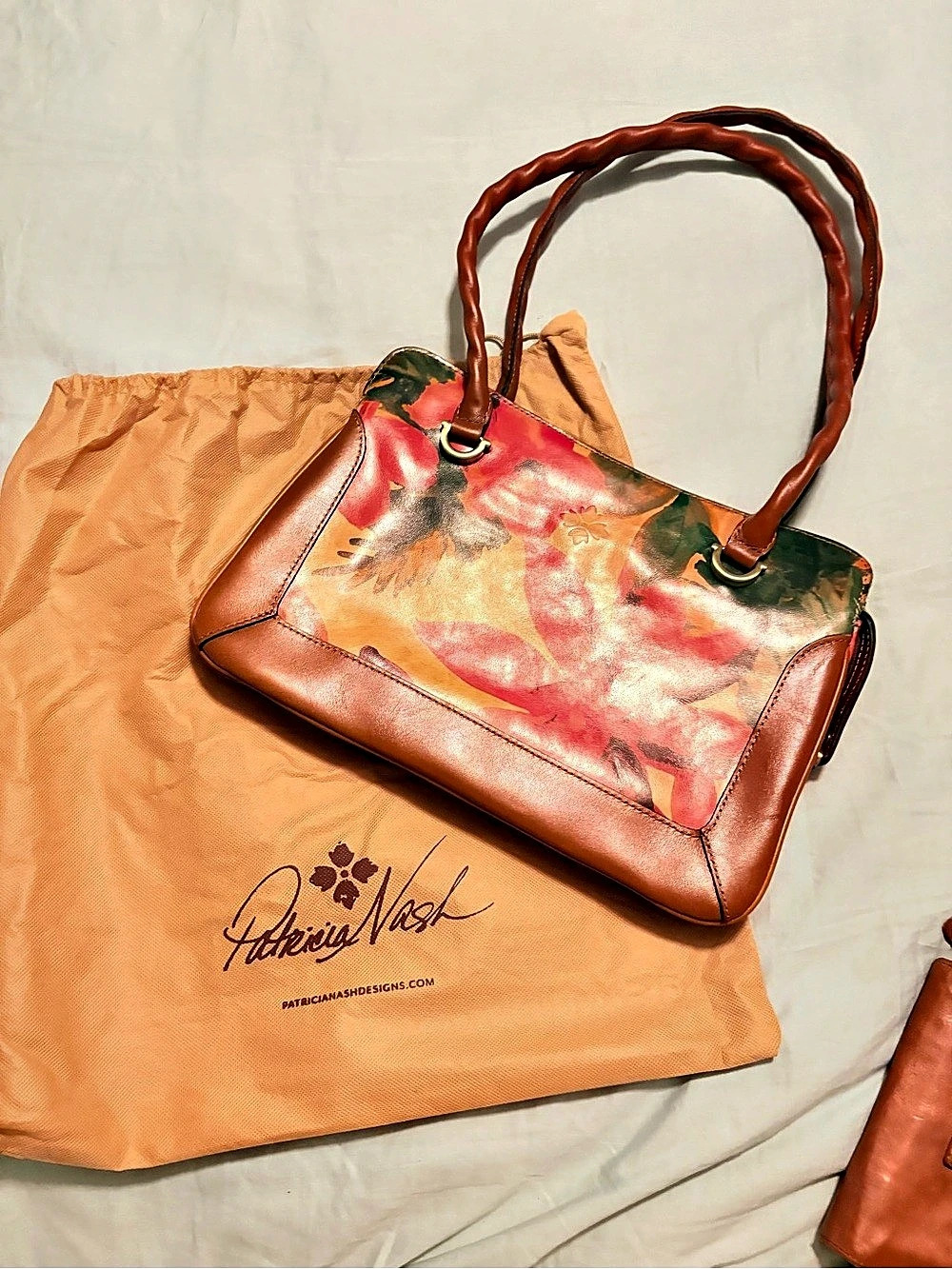 Patricia Nash Rena Tote Floral Shoulder Bag Brown & Red